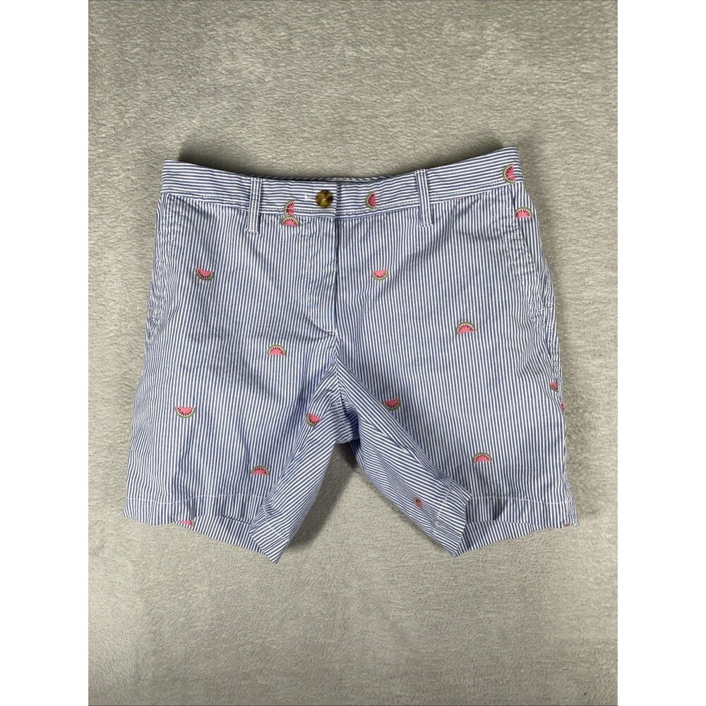 Talbots Girlfriend Chino Shorts Watermelon Print Women's 2 Blue White Stripes